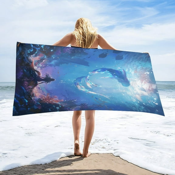 Mermaid Glitter Fish Scale Girls Beach Towel – with A Unique Design, Extra Large,XL (32”x 63”) for Kids & Adults