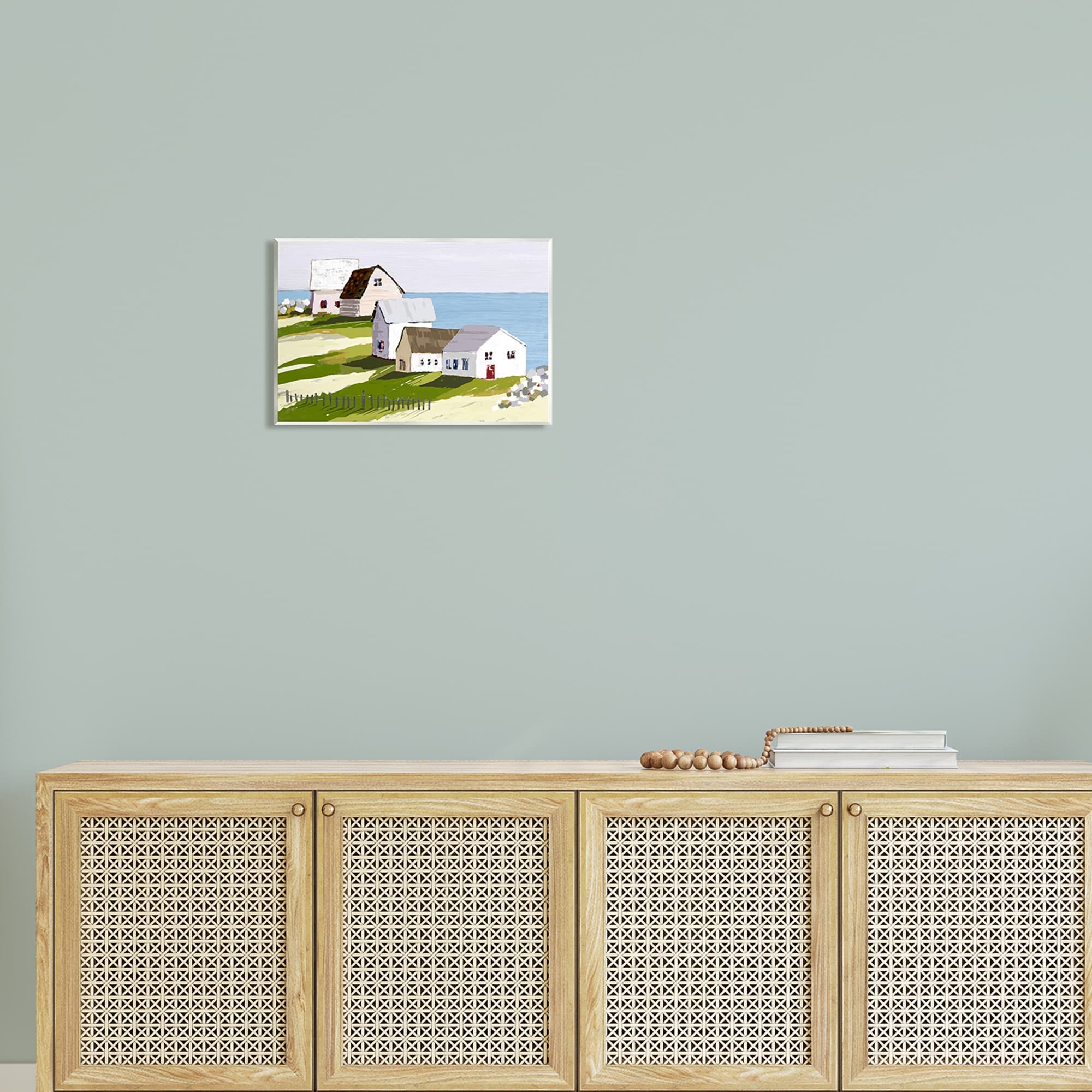 Stupell Industries Quaint Seaside Cottages Overlooking Vast Ocean Landscape Graphic Art Unframed Art Print Wall Art, Design by Tina Finn