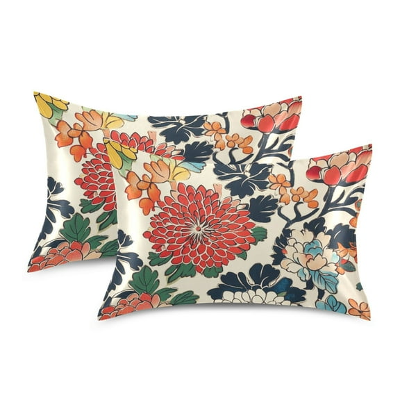 Yayeee Pillowcase Standard Size Set of 2 Satin Wrinkle Resistant Envelope Pillow Case, Red Flowers Pattern