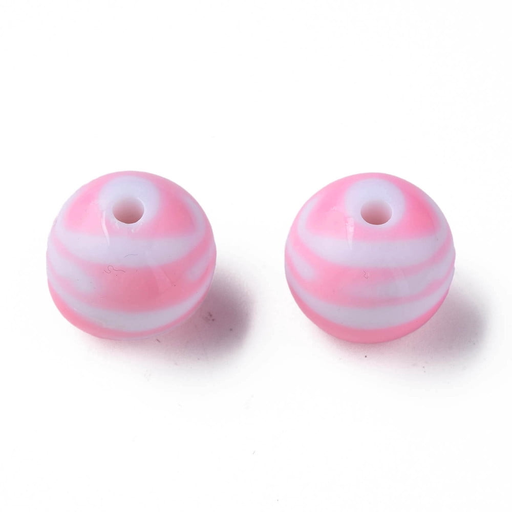 Opaque Striped Acrylic Beads Round Pearl Pink 19mm Hole: 3mm about 112pcs/500g