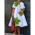 thumbnail image 2 of Women'S Floral Summer Dresses Short Sleeve V Neck Flowy A-Line Tiered Midi Dress Boho Beach Dress Light Green XL, 2 of 5