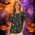 thumbnail image 6 of Halloween Shirts for Women Spider Skeleton Print Short Sleeve Casual Tees Bat Loose Fit Henley Vintage Scary Blouse 3XL, 6 of 7