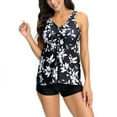 thumbnail image 6 of Midsumdr Bathing Suit for Women 2025 New Fashion Vintage Floral Printed V Neck Conservative Tankini Swimsuits Casual Plus Size Two Piece Set Swimwear with Shorts, 6 of 7