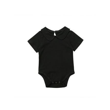 

Newborn Infant Baby Girls Boys Casual Bodysuit Short Sleeve Peter Pan Collar Solid Cotton Jumpsuits