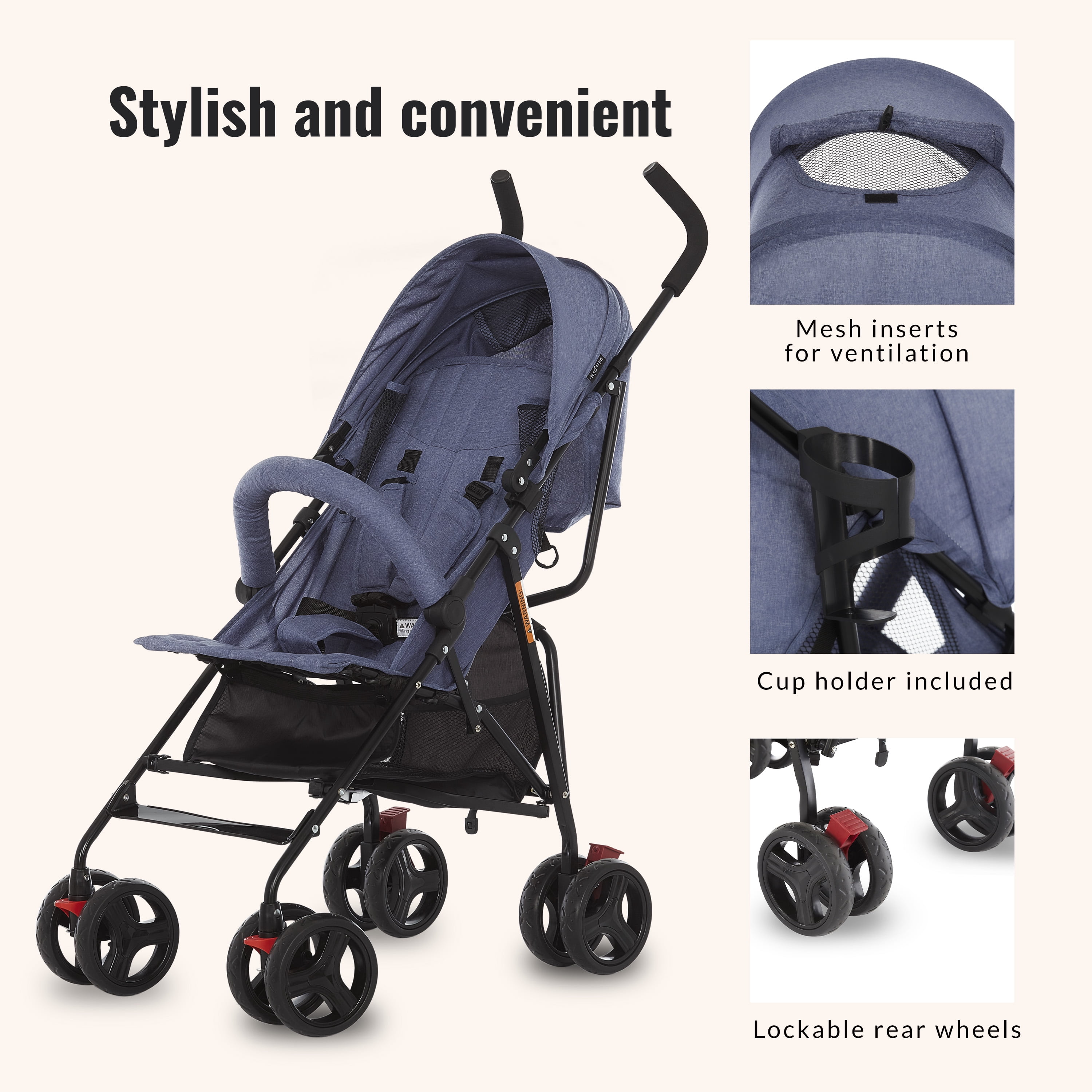 Dream On Me, Vista Moonwalk Stroller Light Weight Infant Stroller with Compact Fold Multi-Position Recline Canopy with Sun Visor Perfect for Traveling Theme Parks, Blue