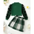 thumbnail image 3 of KIMI BEAR 9 Years Big Girls Winter Outfits 10 Years Big Girls Warm Skirt Sets Mock Neck Long Sleeves Top Tulle Puff Sleeves Knit Top Plaid Button Skirt 2pcs Clothing Sets Green, 3 of 9
