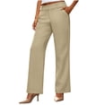 thumbnail image 3 of VBVC Women's High Waisted Straight Leg Dress Pants , Casual Button Tab Work Trousers For Women , Ladies' Business Office Slacks with Pockets, Beige , S-2XL, 3 of 7