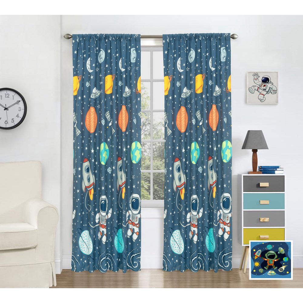 Space Explorer Astronauts, Planets, Stars and Spaceships Window Curtain ...