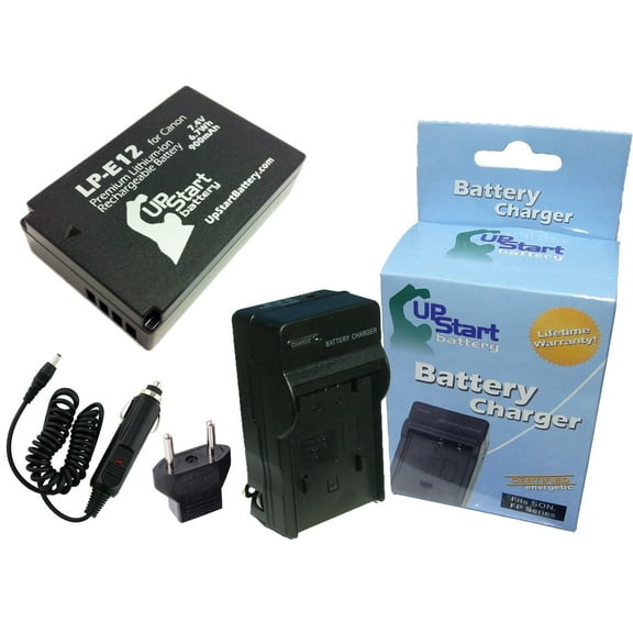Canon EOS 100D Battery and Charger with Car Plug and EU Adapter - Replacement for Canon LP-E12 Digital Camera Batteries and Chargers (900mAh, 7.4V, Lithium-Ion)