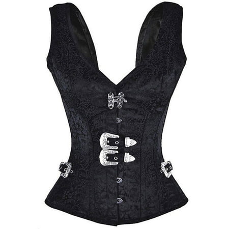 Taqqpue Gothic Steampunk Corset Top for Women Floral Bustier Shapewear Lingerie Bustier Overbust Lace Up Boned Zipper Waist Trainer Corset with Buckles