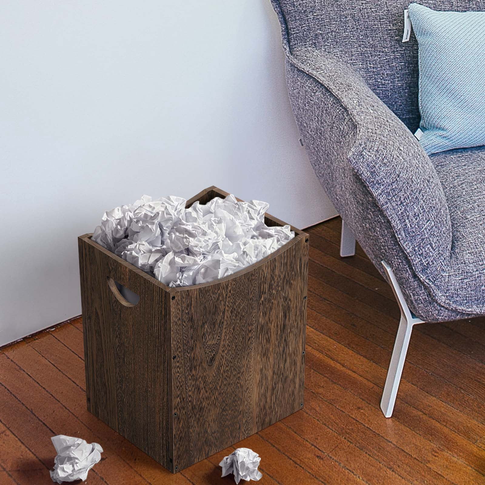 5.3 Gallon Rustic Wood Trash Can Wastebasket with Handles, Brown, Set of 2