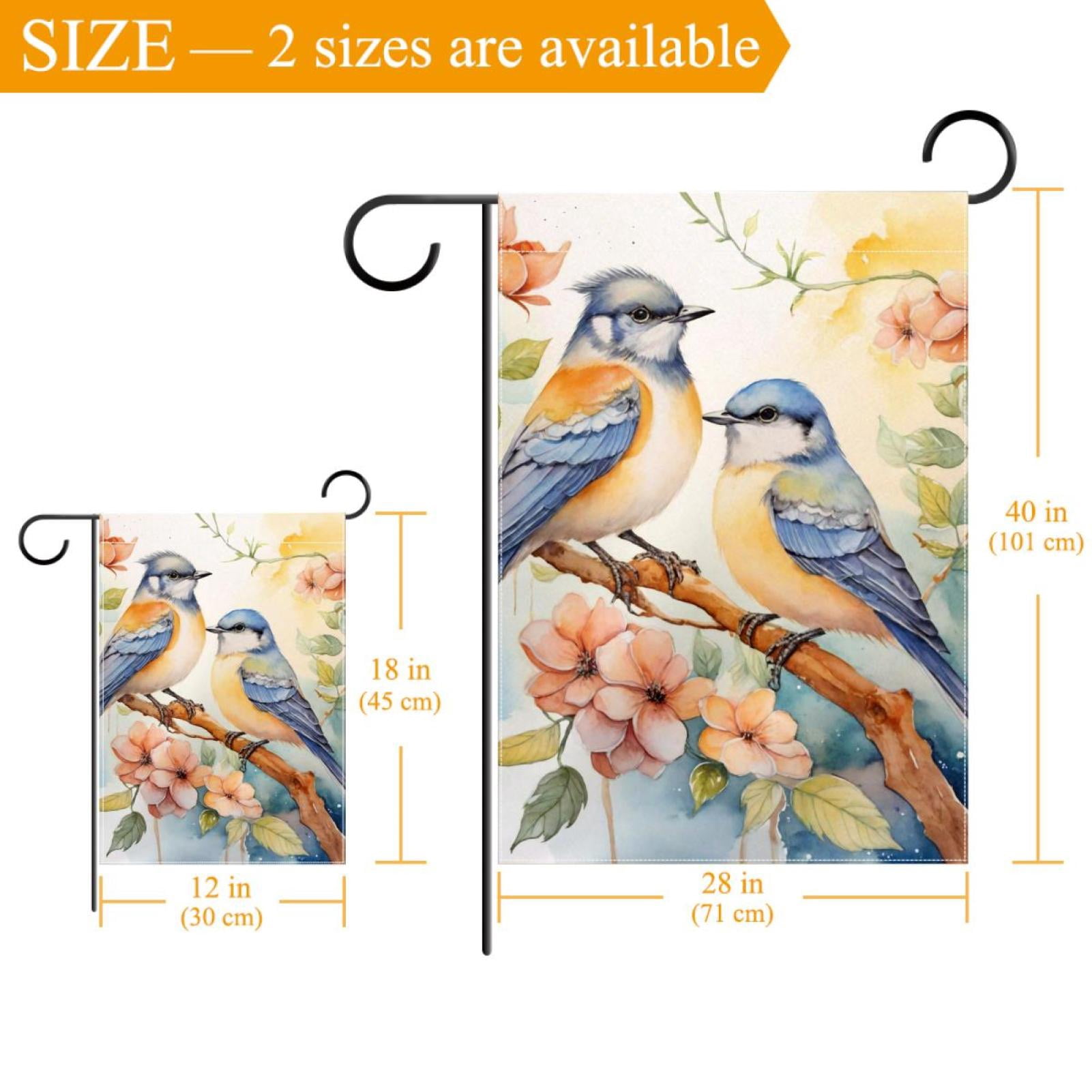 Watercolor Birds with Flowers Floral Double Sided Garden Flag Decorative Weather Resistant Yard Flag, Large DIY Vertical Flag for Farmhouse Patio Lawn, 28x40 Inch