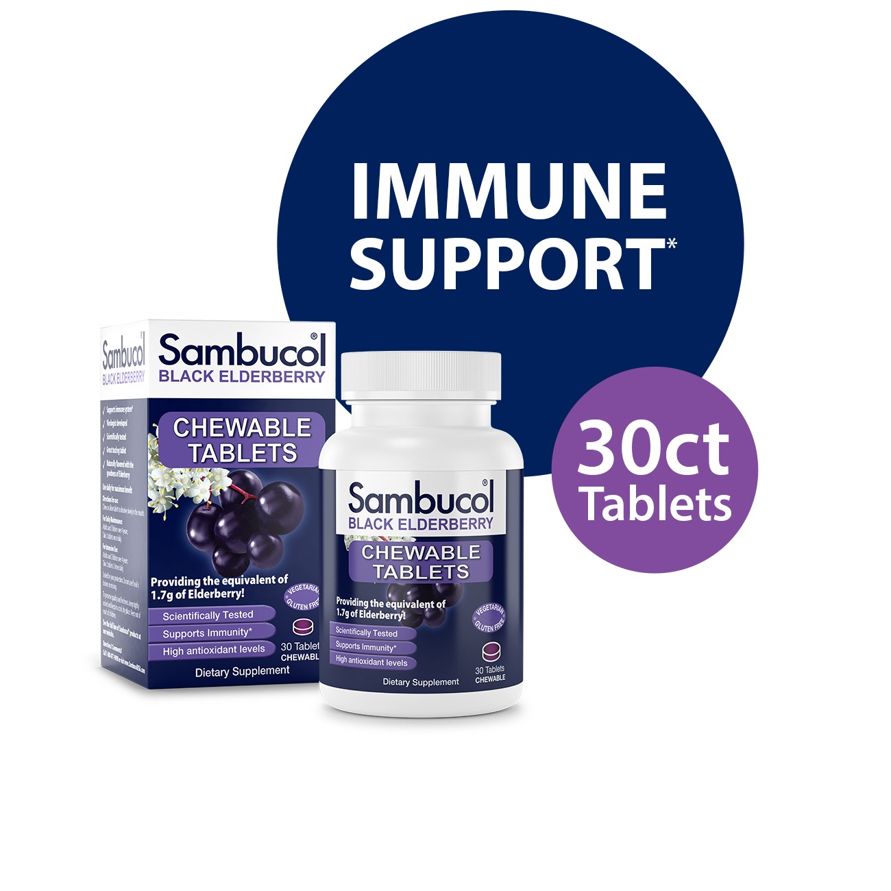 Sambucol Black Elderberry Immune Support Chewable Tablets with Vitamin C, 30 Count - image 3 of 10