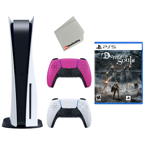 Restored Sony Playstation 5 Disc Version with Extra Controller, Demons Souls and Cleaning Cloth Bundle - Nova Pink - (Refurbished)