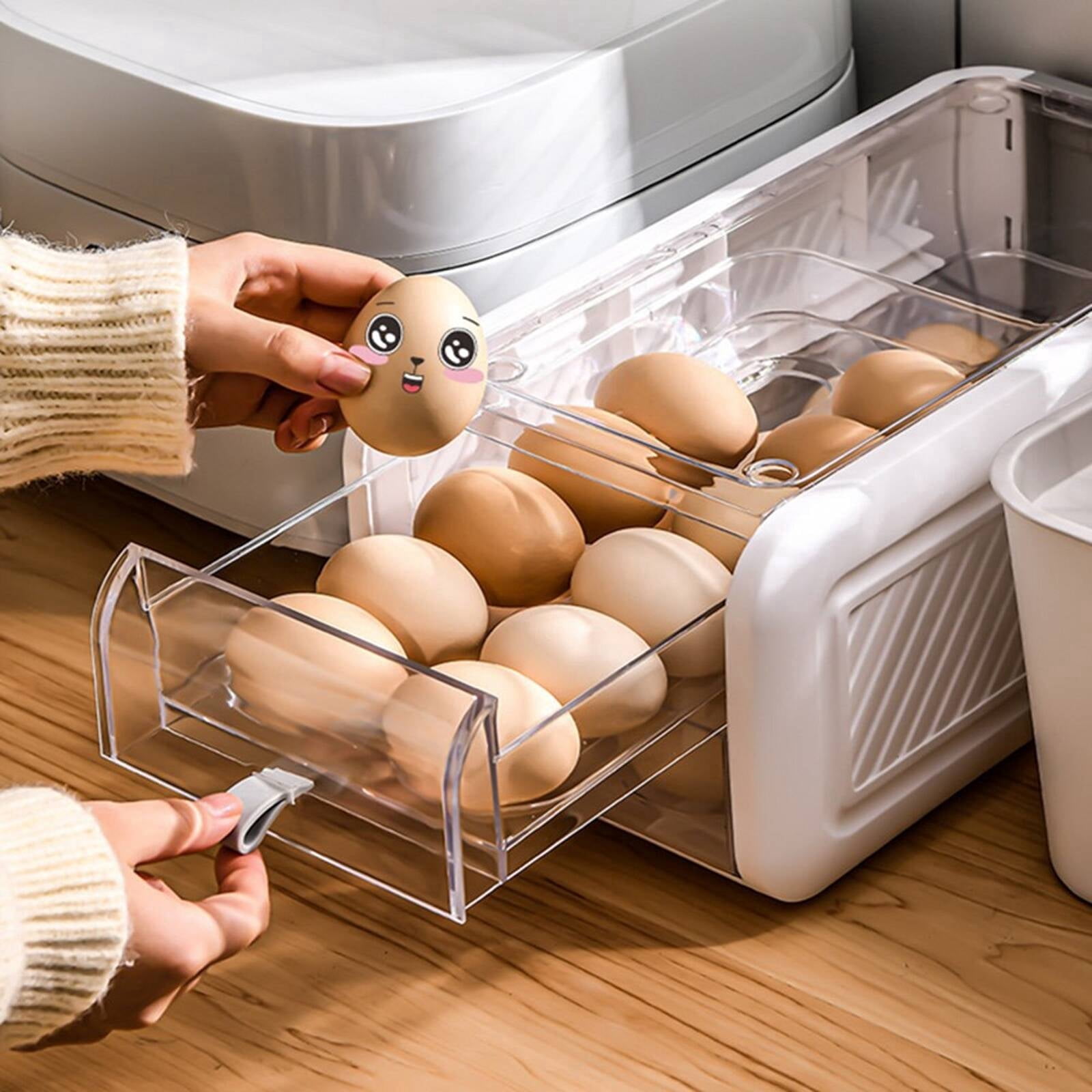 ACDANC 2026 New Refrigerator Organizers and Storage Easy to Carry Egg Holder for Fridge Egg Storage Box Egg Cartons for Fridge Kitchen Pantry White Small