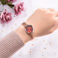 thumbnail image 3 of LVPAI Reloj de cuarzo con correa de aleación y números romanos retro a la moda para mujer (oro rosa + rojo), 3 of 4