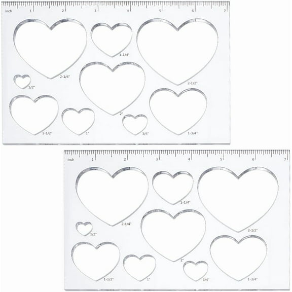 2 pc 2pcs 9 in 1 Heart Inlay Template Router Stencils Acrylic Templates Drawing Scale Ruler Measuring Tool for Back to School Office Home Supplies Woodworking 7x4.7 inch