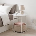 thumbnail image 6 of Nordic Hygge 17.7 in. Round Side Table with Charging Station and Storage Basket, Matte White/Camel Brown, 6 of 9