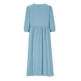 thumbnail image 5 of YUGYXL Gauze Beach Dress for Women 3/4 Puff Sleeve Smocked Waist Linen Maxi Dresses Trendy V Neck Long Beach Sundress Blue M, 5 of 9