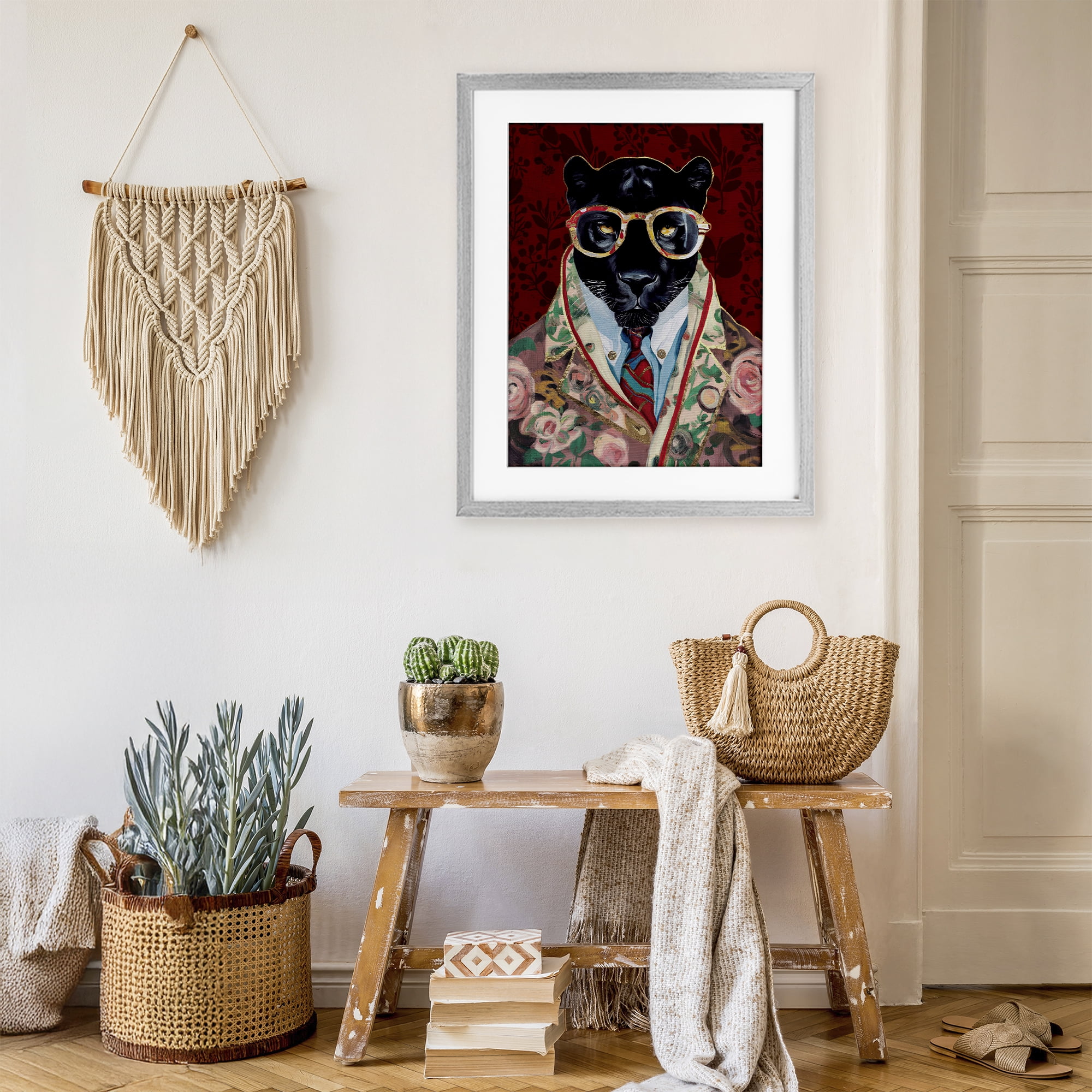 Stupell Industries Fashionable Scarlet Panther Gray Framed Print Under Glass, design by Svetlana Aleynikova