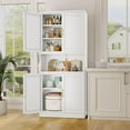 thumbnail image 2 of 67" Kitchen Pantry Cabinet Large Metal Storage Cabinet with 4 Doors and 1 Open Storage Compartment, Corner Display Organizer with 3 Adjustable Shelves for Kitchen Bedroom or Hallways (White), 2 of 18