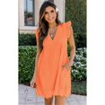 thumbnail image 3 of Oversized Women's V-Neck California Romper Dress, Summer Short Sleeve, Ruffle Detail with Pockets, Solid Color, 3 of 6