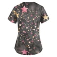 thumbnail image 5 of Iaqnaocc Scrubs for Women Plus Size Stars Nursing Uniform Trendy V Neck Side Slits Scrub Tops Holiday Short Sleeve Tees Blouse with Pockets Black 5XL, 5 of 5
