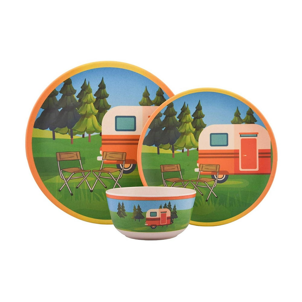 Melange 12Piece Bamboo Dinnerware Set (Campervan) ShatterProof and