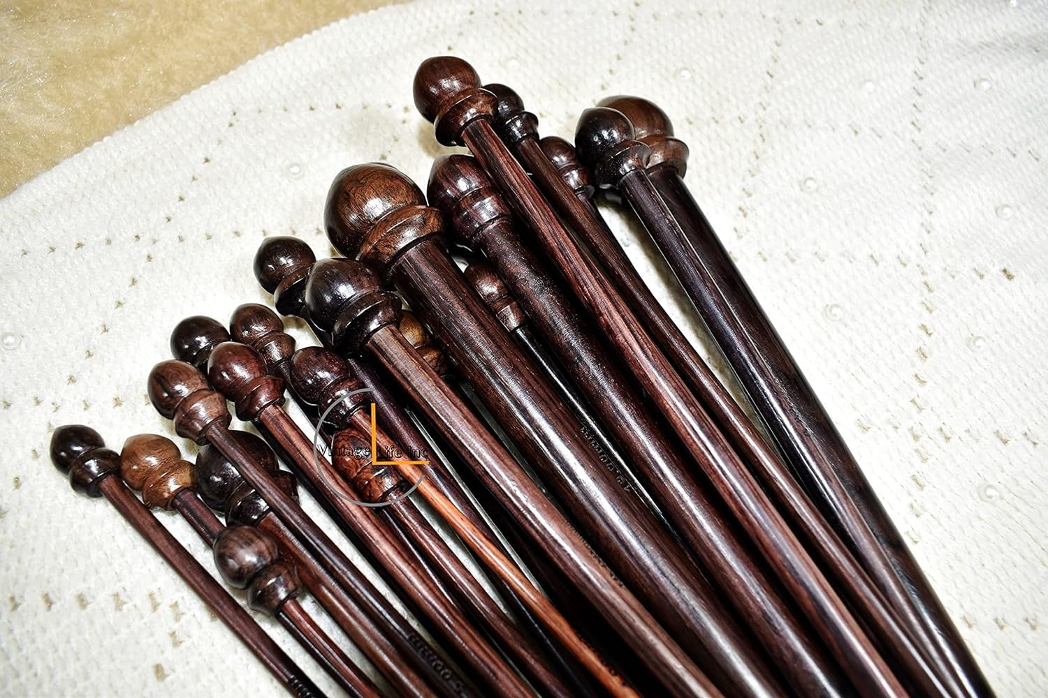 DnU Avenue Yarn Knitting Needles Rosewood & Maple Crafted for Arthritic Hands, Superior Quality, Wood Needles, Buffed Wax Finish, Soft Grip, Stitching Accessories, Brown (Rosewood D2, Set of 13).