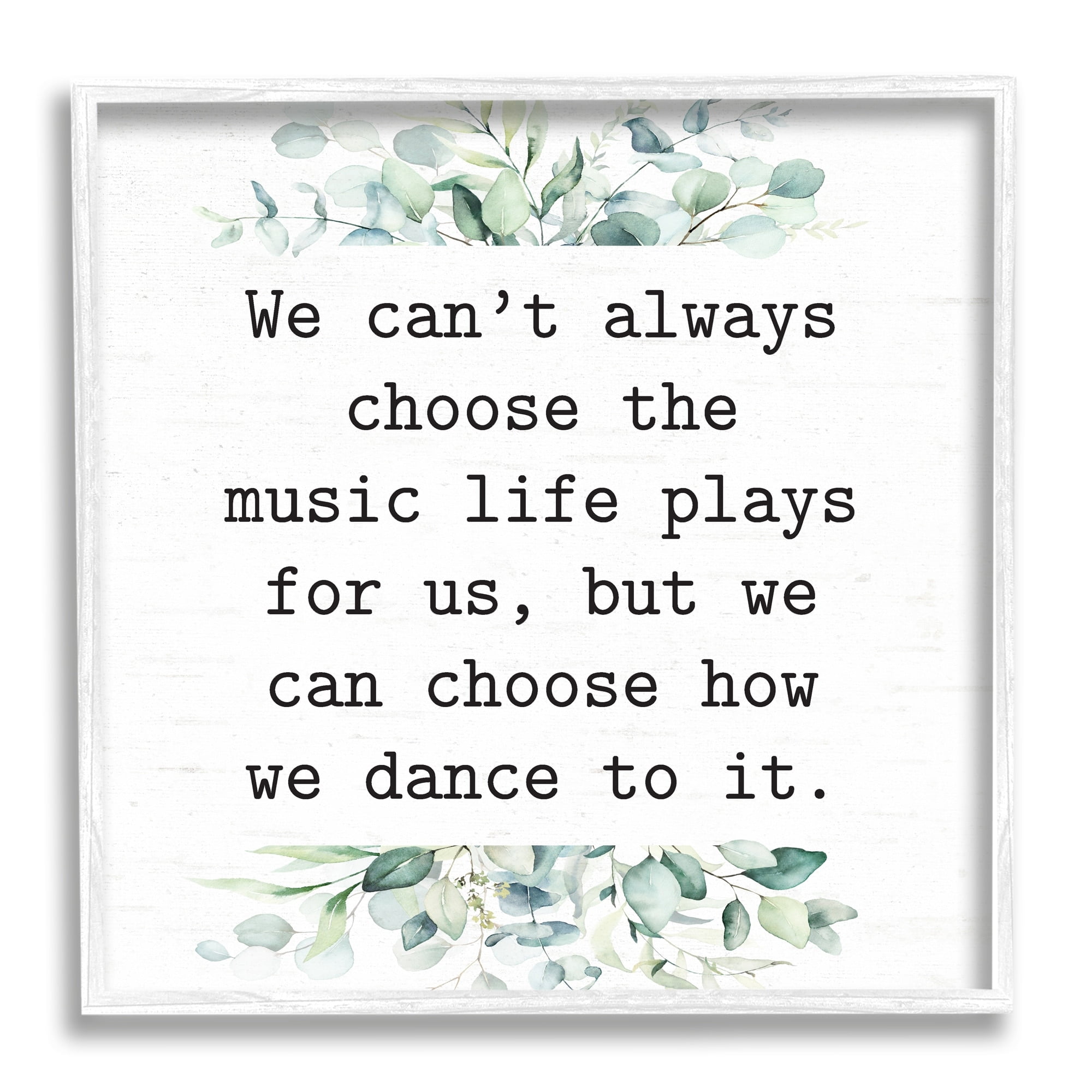 Stupell Industries Inspirational Music Life Quote Mixed Botanicals Arrangement Graphic Art White Framed Art Print Wall Art, Design by Lettered and Lined