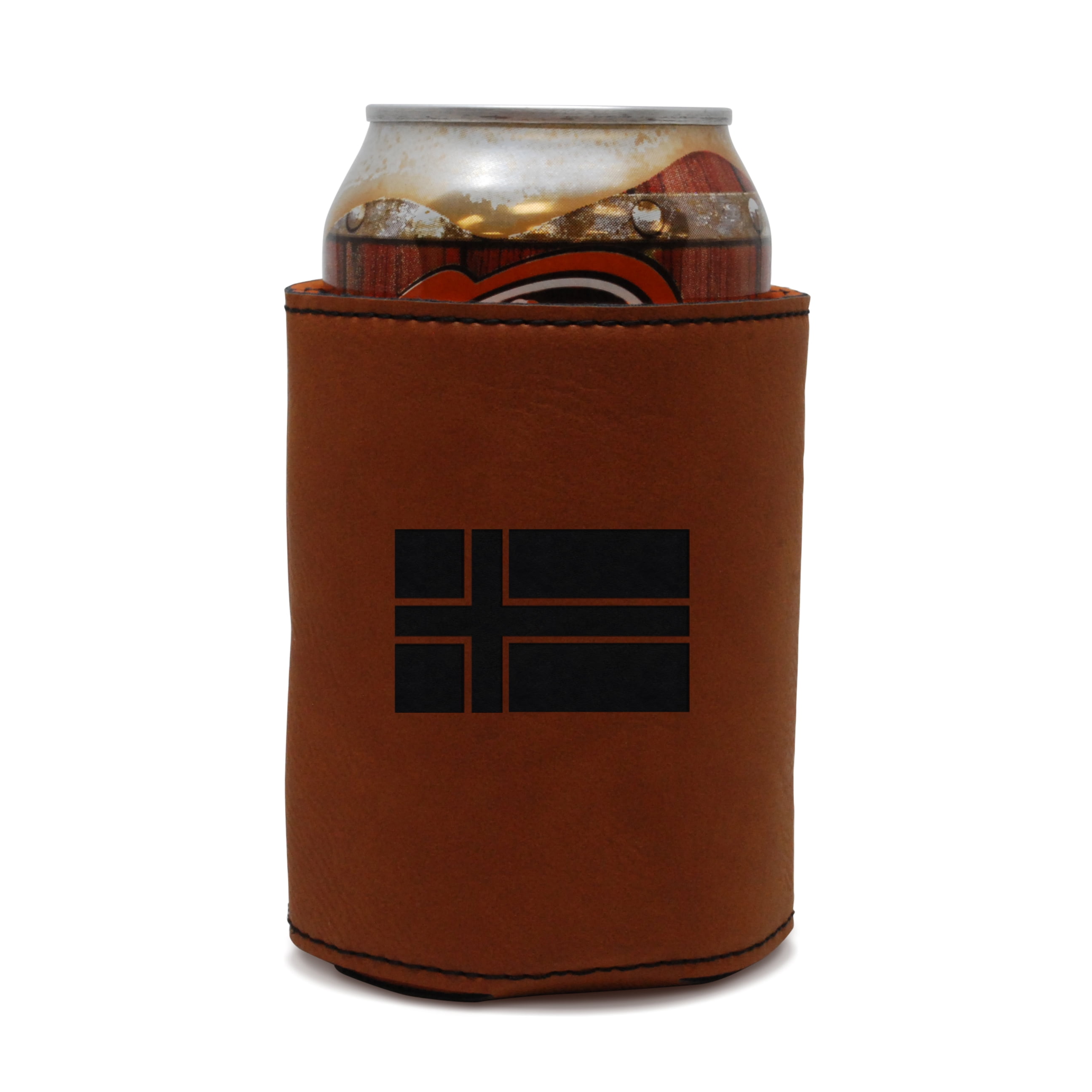 Icelandic Flag Leather Can Sleeve, Beer Sleeve, Beer Cooler, Beer Hugger by BigSpool Distributors