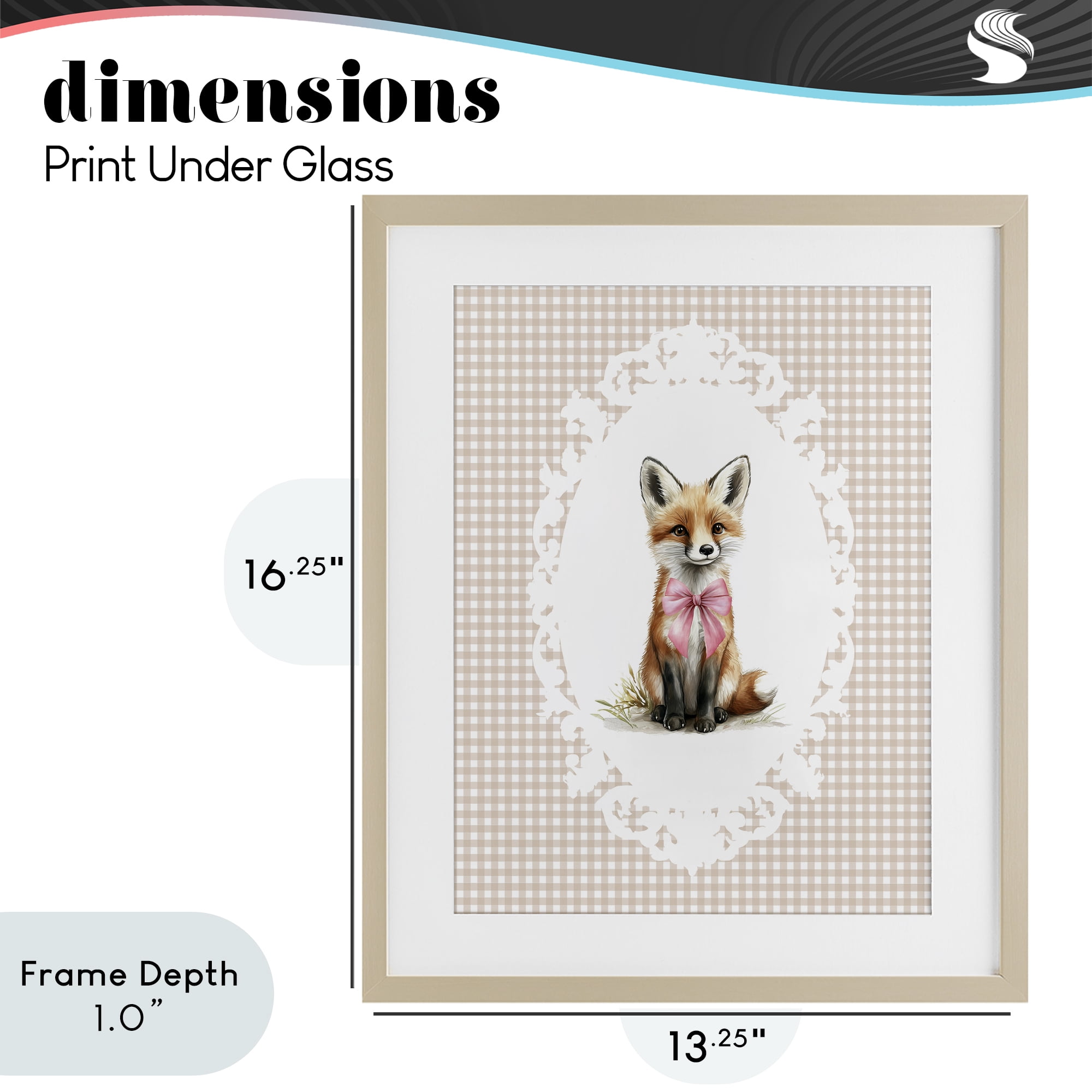 Stupell Industries Vintage Bow Fox on Gingham Birch Framed Print Under Glass, design by Christine Simpson Art