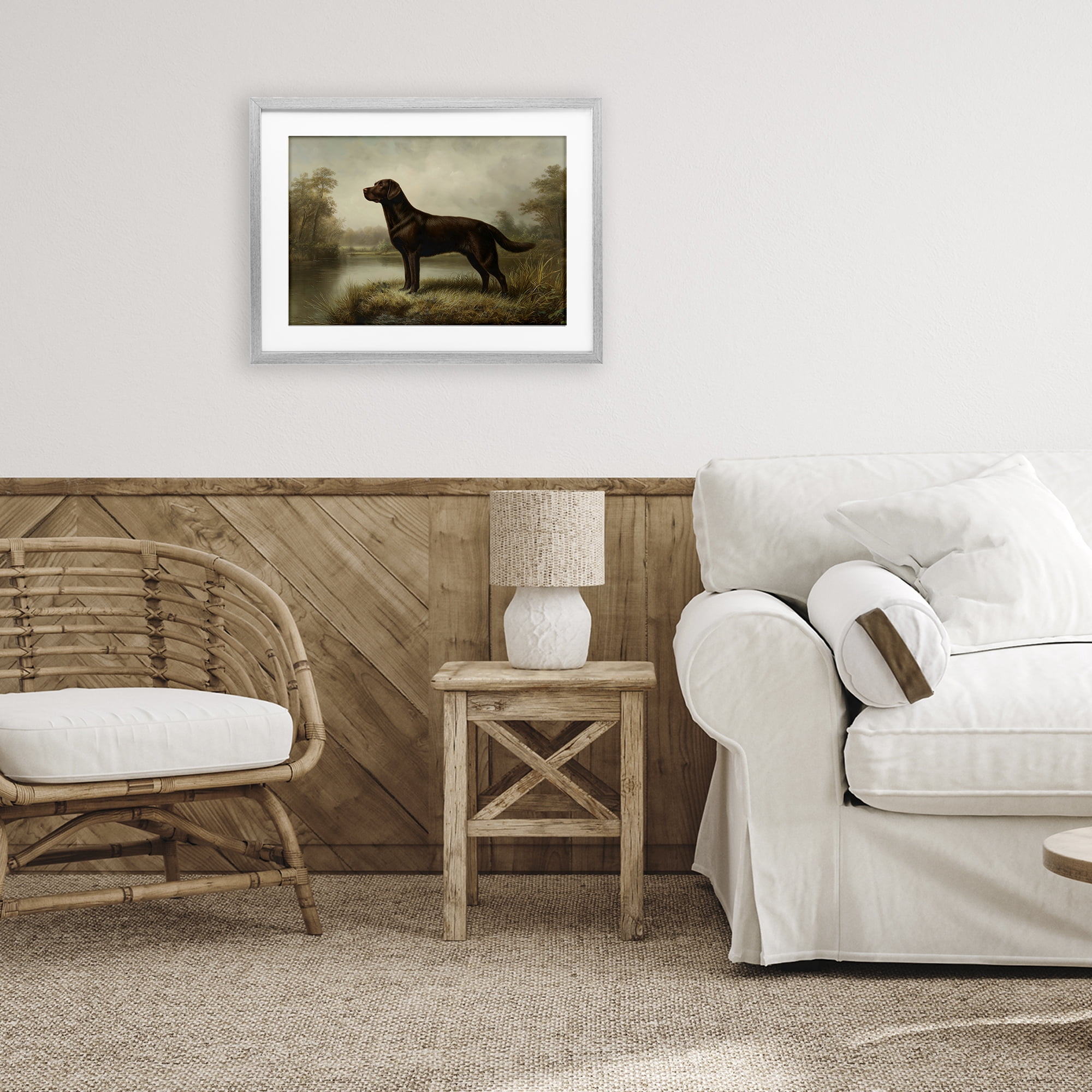 Stupell Industries On Alert Chocolate Lab Gray Framed Print Under Glass, design by Petal Prints Design