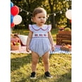 thumbnail image 6 of BemeyourBBs Newborn Baby Girl 4th of July Outfit Patriot Independent Day Clothes Summer Bubble Romper 0 3 6 12 18 Months USA Flag Embroidery Striped Doll Collar Fly Sleeves Bodysuit Jumpsuit Playsuit, 6 of 9