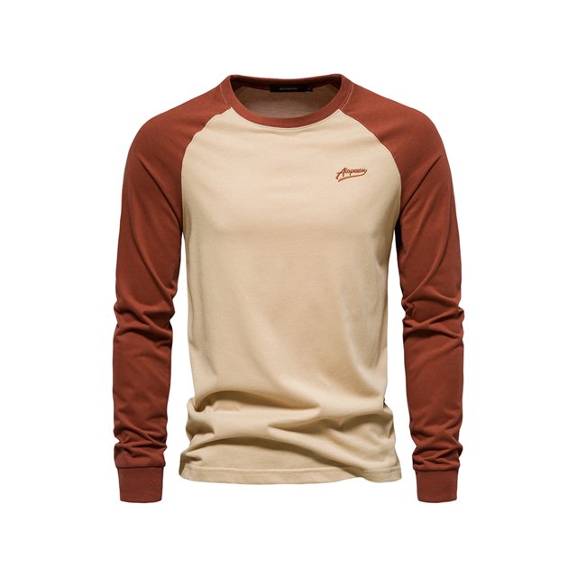 Nituyy T-Shirt à Manches Longues pour Hommes Col Rond Contrasté Patchwork Décontracté d'Automne