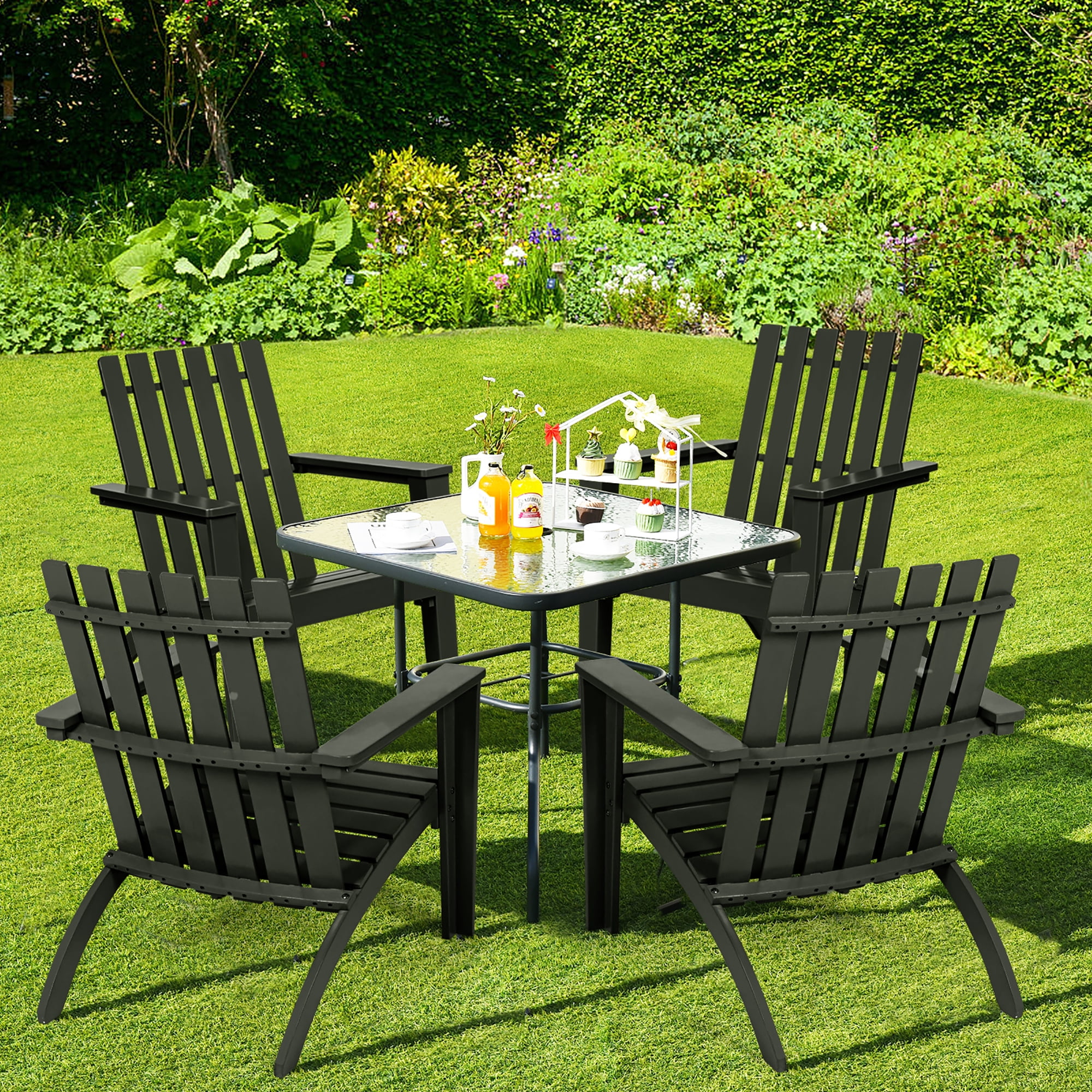 Costway Patio Adirondack Chair Acacia Wood Lounge Armrest Garden Deck Black