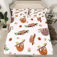 thumbnail image 2 of Manfei Cartoon Sloth Lover Twin Sheet Sets, Red Strawberry Twin Fitted Sheet, Kawaii Cute Animal Flat Sheet, Super Cozy Room Decor, 3-Piece, 2 of 7