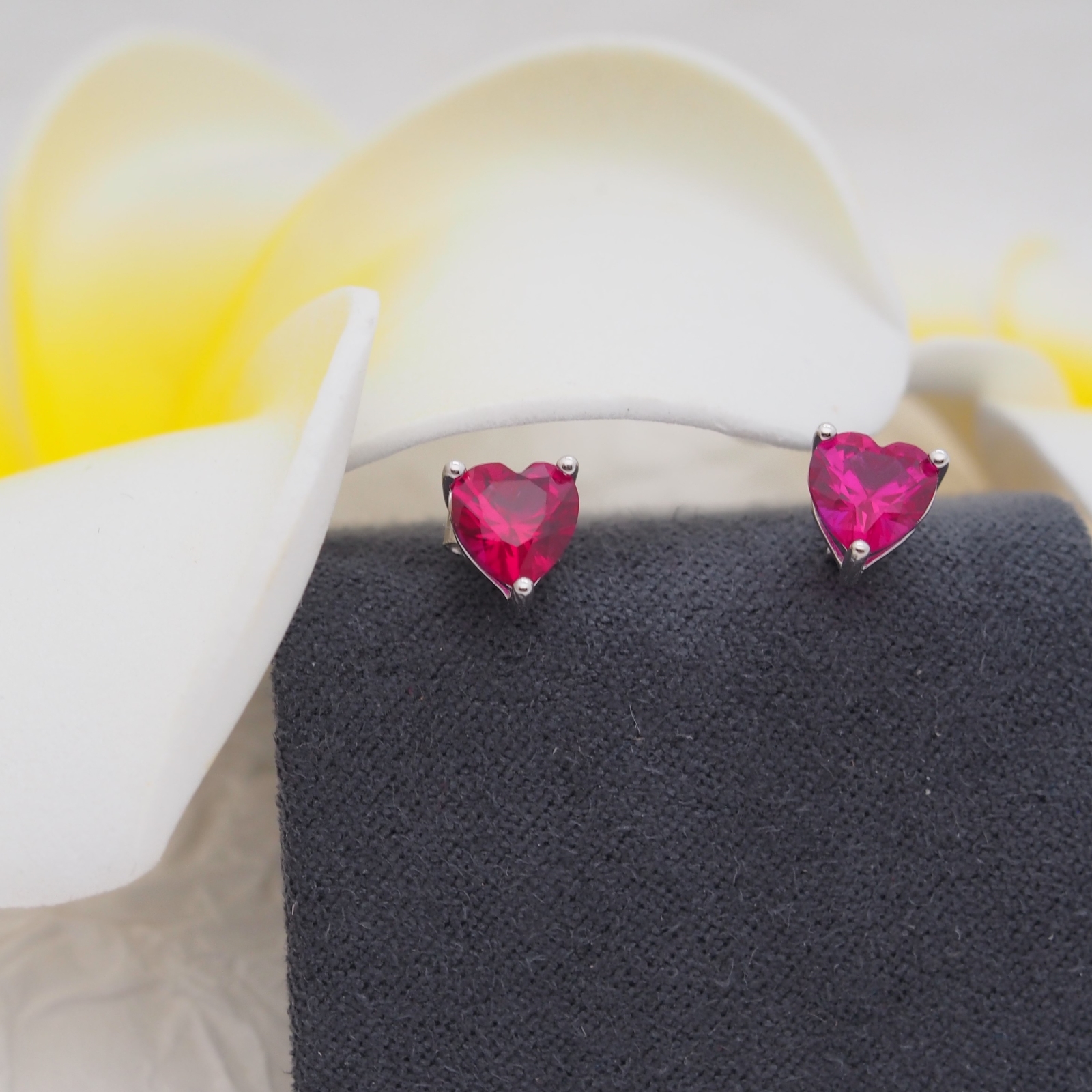 Bellitia Jewelry 925 Sterling Silver July Birthstone Heart Stud Earrings for Women, Gemstone Earring with Red Ruby Anniversary Birthday Jewellery Gift
