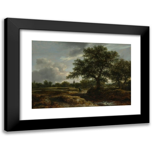 Jacob van Ruisdael 14x11 Black Modern Framed Museum Art Print Titled - Landscape with a Village in the Distance (1646)