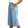 thumbnail image 5 of Mifsaly Loose Capri Pants for Women Button Hem High Waist Cropped Trousers with Pockets Soft Lightweight Casual Summer Vacation Capris Blue,XXL, 5 of 6