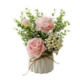 thumbnail image 2 of Artificial Rose Bouquet With Ceramic Vase, Fake Flower Decor Set, Plastic Silk Material Lifelike Appearance Adjustable Branches, No Maintenance Needed, For Tables Home Party Office Wedding Decor, 2 of 6