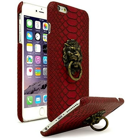 Outer Door Skin - iPhone 6 Plus Case, Bastex Ultra Slim Fit Protective Vintage Rock Lion Head Door Knocker, with Red Gator Skin textured PU Leather Fashion Hard Back Cover for Apple iPhone 6s Plus