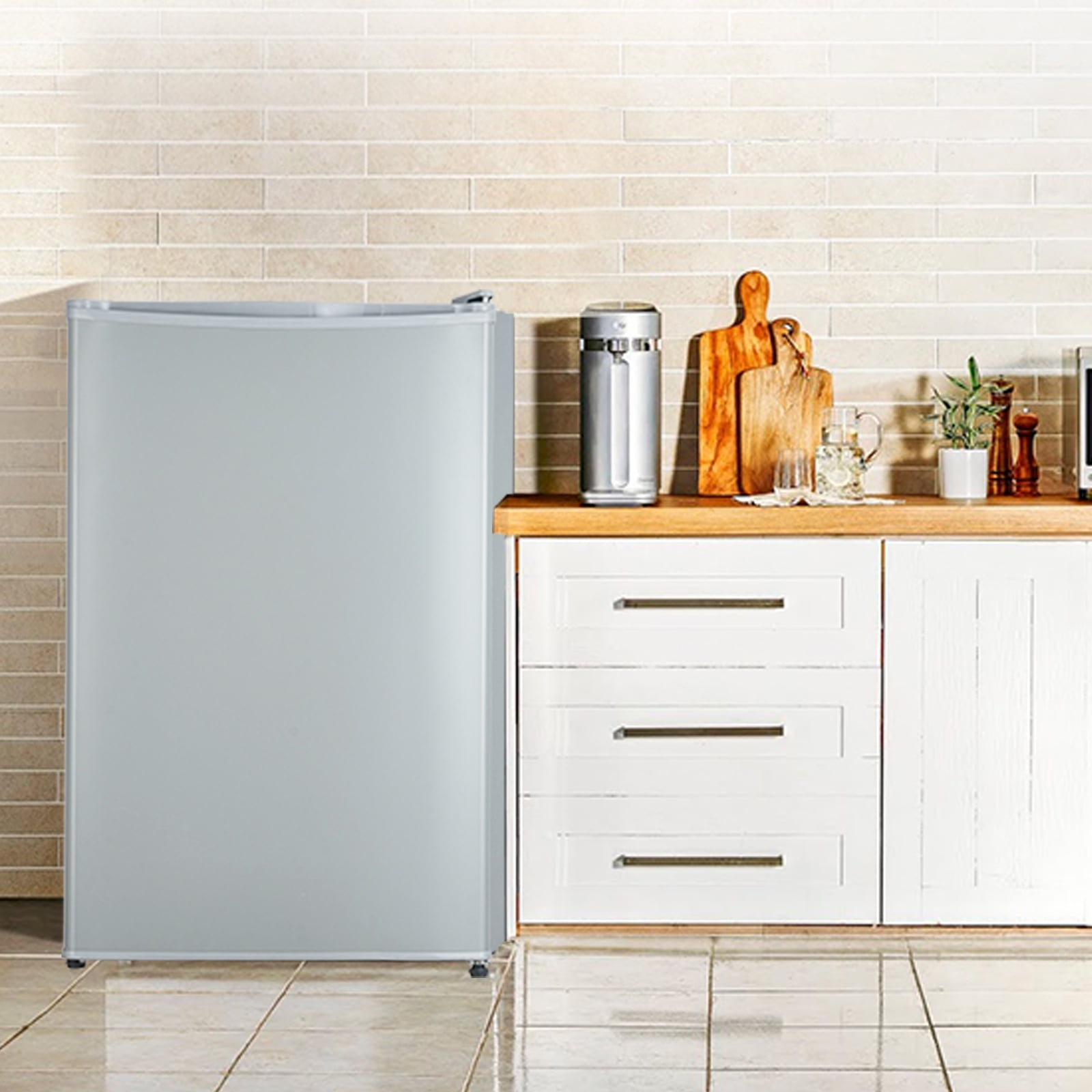 4.3 Cu.Ft Compact Refrigerator with Freezer, Single Door Mini Fridge with Adjustable Thermostat (7 Settings), Removable Shelf & Crisper Drawer, Energy Efficient & Quiet for Dorm, Office, Bedroom