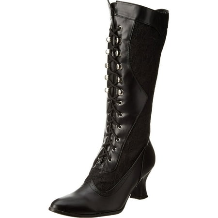 - Womens Sexy Black Boots Lace Victorian Mid Calf Costume Boot 2 1/2 Inch