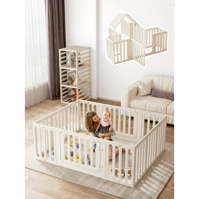 Baby Playpen VBABY para bebés y niños pequeños, 12 paneles blancos