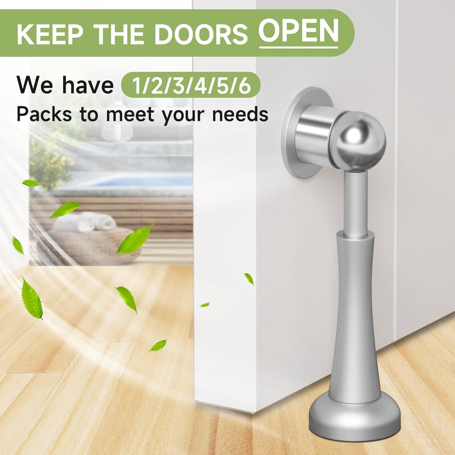 JJEAN-3PCS Magnetic Door Stop, 3.94Inch Spring Door Stoppers for Wall, Magnetic Door Catch with Adhesive Stick & Screws, Door Holder to Keep Door Open,Silver
