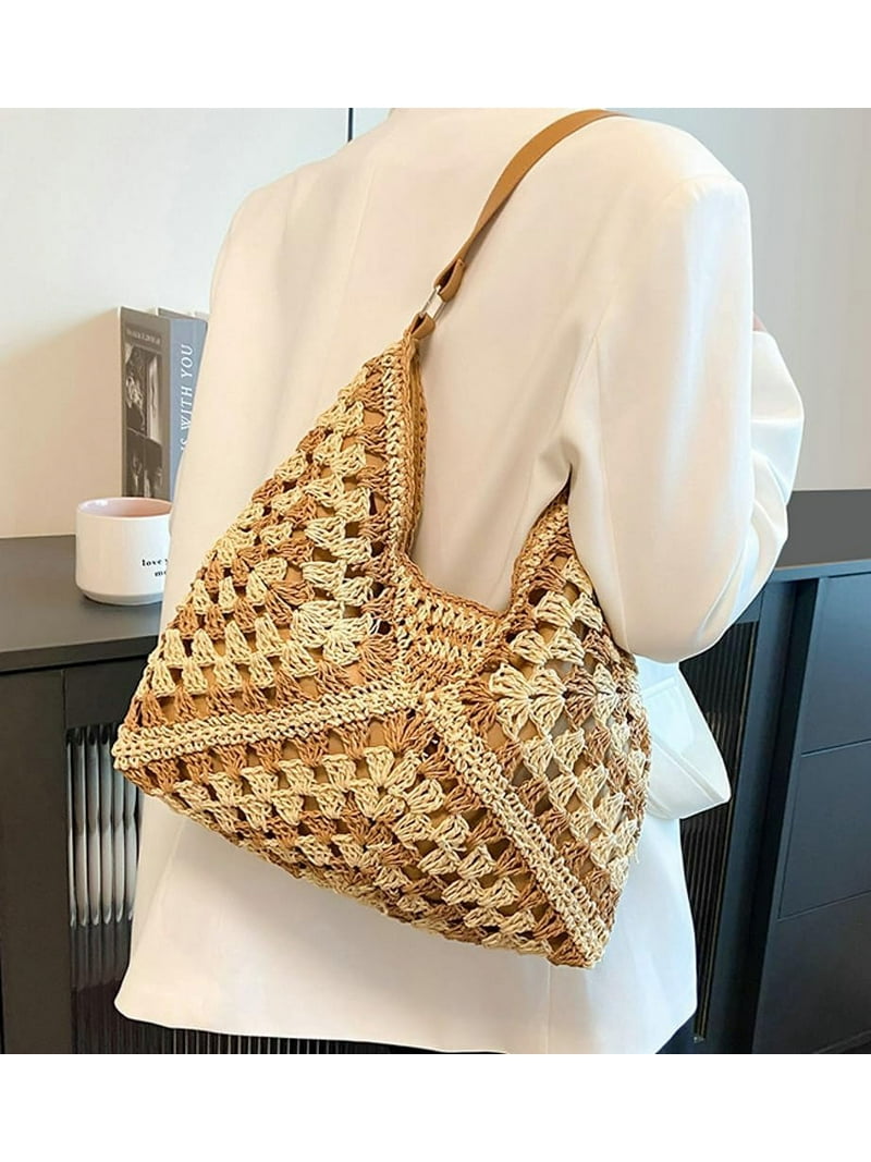 Straw Hobo Bag Women Canvas Shoulder Tote Beach Summer Holiday Work Straw Hobo Bags for Women Vintage Shoulder Bag Everything  main image 4