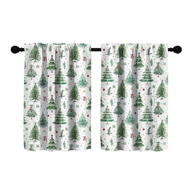 1 cortina corta con forma de bosque navideño, cortina opaca para partición, ancho: 40 x largo: 60