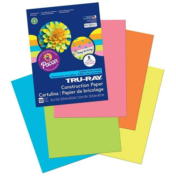 Pacon  9 x 12 in. Tru Ray Hot Assorted Fade Resistant Construction Paper - Pack of 5