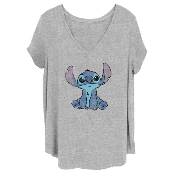 Junior's Lilo & Stitch Watercolor Stitch Graphic Tee Heather Gray 3X